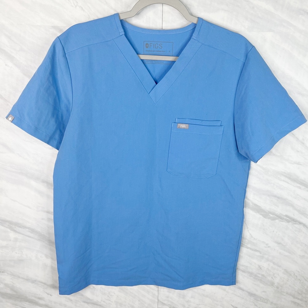 Figs Baby Blue Technical Collection Scrub Top Small